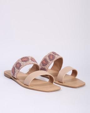 women embellished slip-on flat sandals
