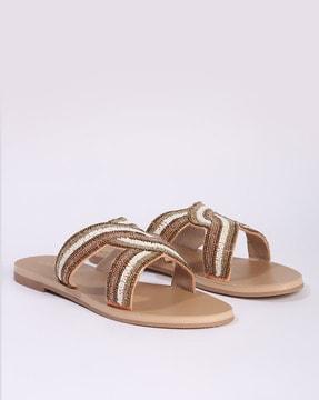 women embellished slip-on flat sandals