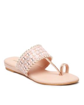 women embellished slip-on flat sandals
