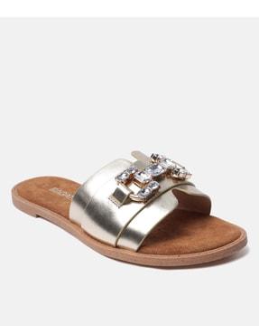 women embellished slip-on flat sandals