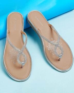 women embellished slip-on flat sandals