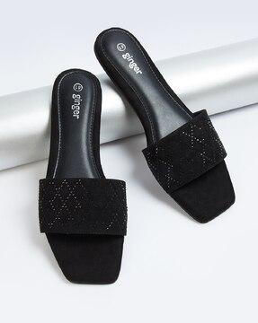 women embellished slip-on flat sandals