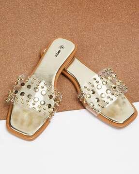 women embellished slip-on flat sandals