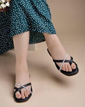 women embellished slip-on flat sandals