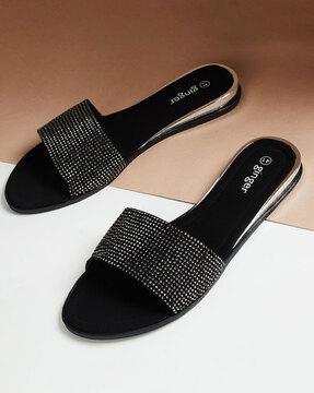 women embellished slip-on flat sandals