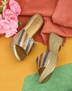 women embellished slip-on wedge heeled sandals