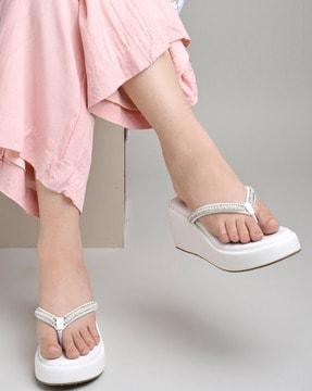 women embellished slip-on wedges