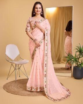 women embellished soft organza saree with lace border