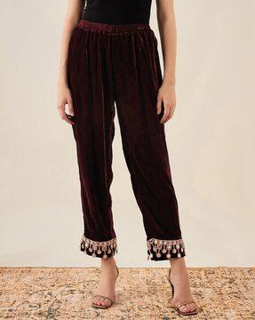 women embellished straight fit pants