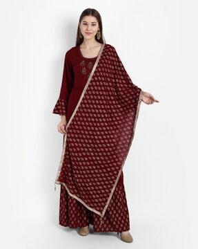 women embellished straight kurta & palazzos with dupatta