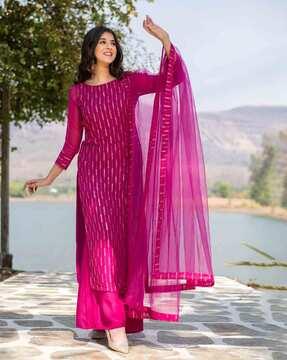 women embellished straight kurta & palazzos with dupatta