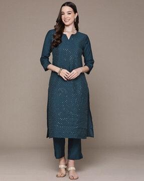 women embellished straight kurta & pants set