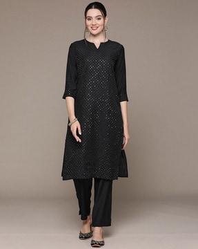 women embellished straight kurta & pants set