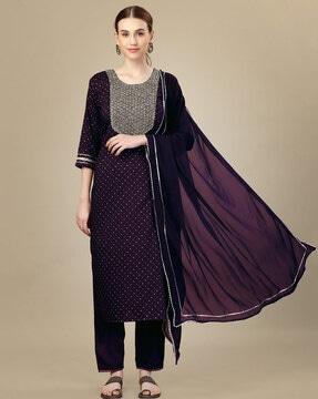 women embellished straight kurta & pants with dupatta