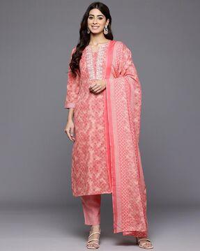women embellished straight kurta & pants with dupatta