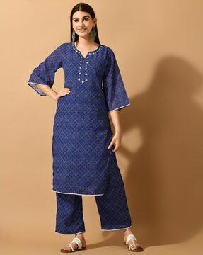 women embellished straight kurta set