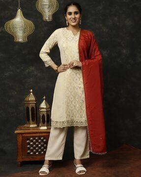 women embellished straight kurta set