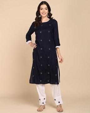 women embellished straight kurta set