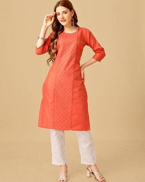 women embellished straight kurta set