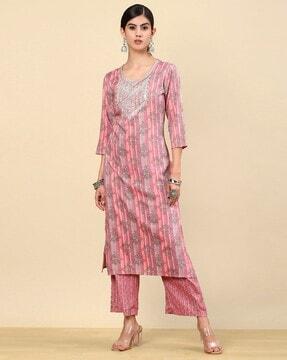 women embellished straight kurta set