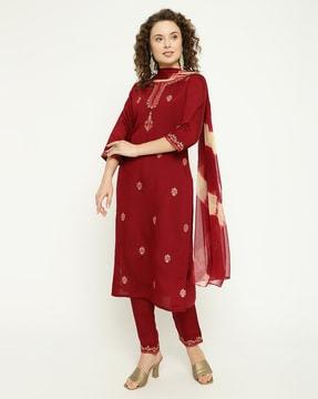 women embellished straight kurta set