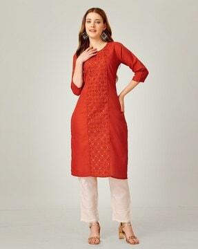 women embellished straight kurta set