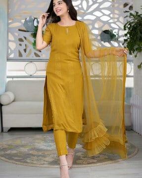 women embellished straight kurta set