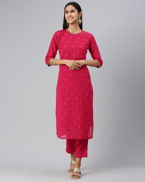 women embellished straight kurta set