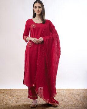 women embellished straight kurta suit set