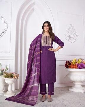 women embellished straight kurta suit set