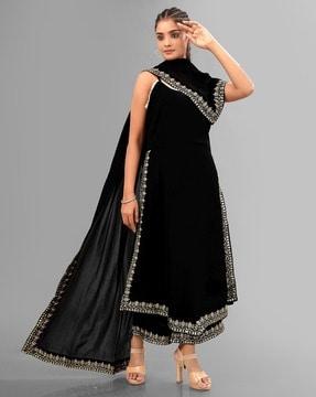 women embellished straight kurta with palazzos & dupatta