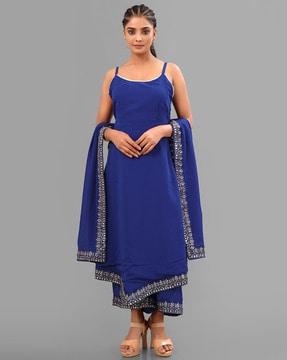 women embellished straight kurta with palazzos & dupatta