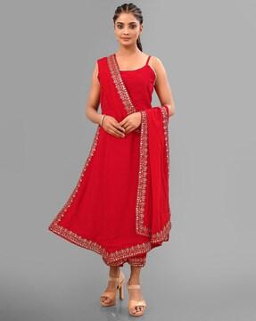 women embellished straight kurta with palazzos & dupatta