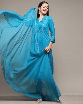 women embellished straight kurta with palazzos & dupatta