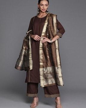 women embellished straight kurta with palazzos & dupatta