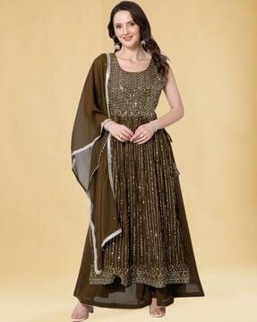 women embellished straight kurta with palazzos & dupatta