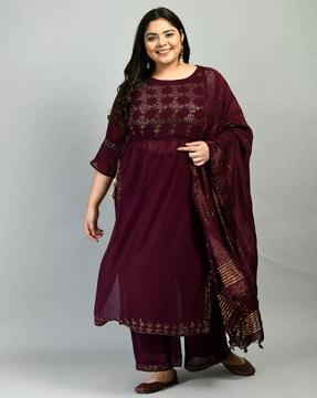 women embellished straight kurta with palazzos & dupatta