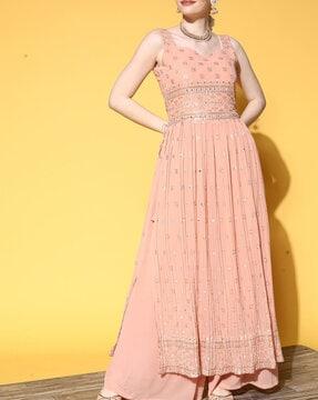 women embellished straight kurta with palazzos