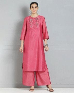 women embellished straight kurta with palazzos