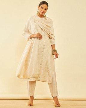 women embellished straight kurta with pants & dupatta