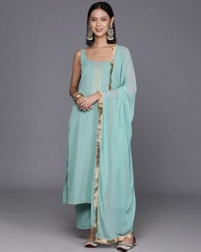 women embellished straight kurta with pants & dupatta