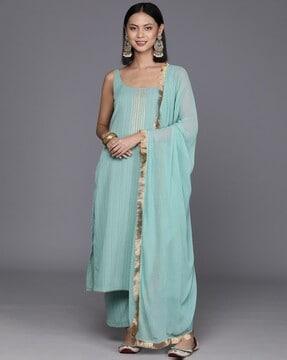 women embellished straight kurta with pants & dupatta