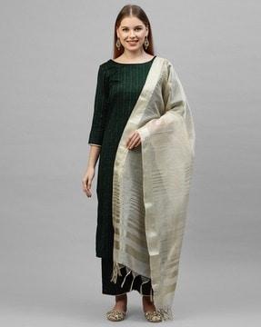 women embellished straight kurta with pants & dupatta