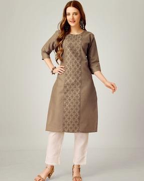 women embellished straight kurta with pants