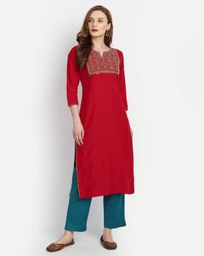 women embellished straight kurta