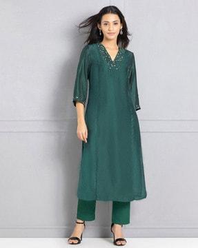 women embellished straight kurta