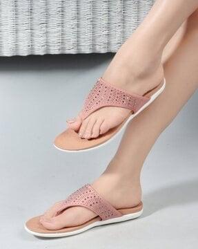 women embellished t-strap flip-flops