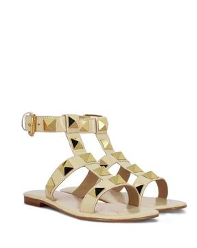 women embellished t-strap sandals with buckle closure