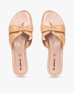 women embellished t-strap sandals