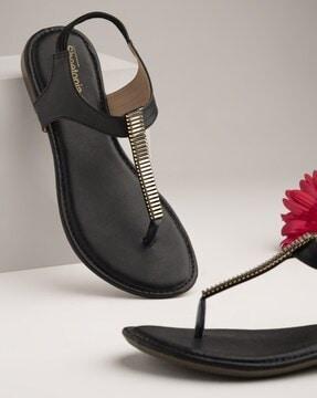 women embellished t-strap sandals